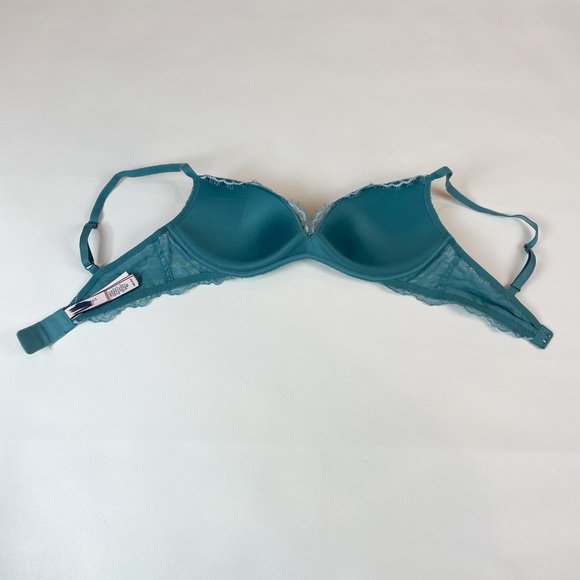 NWOT Victoria's Secret Bra 32C Dream Angels Padded No-Wire Blue Floral Lace - Picture 4 of 7